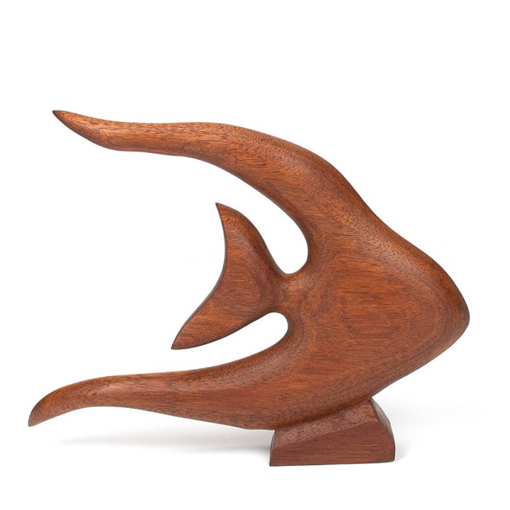 Mid-Century vintage sculptuur van een vis in teakhout