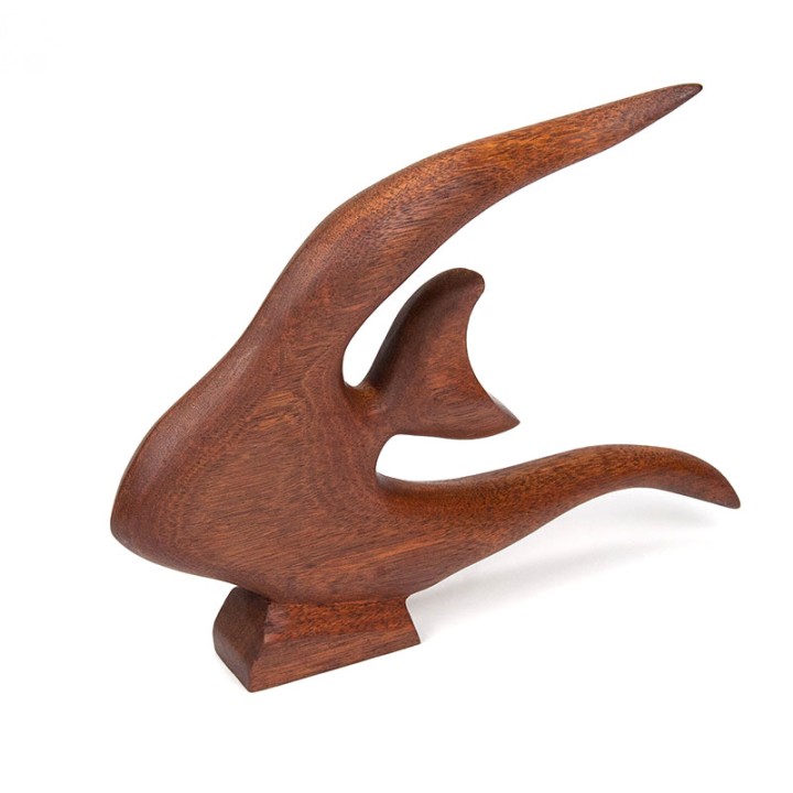 Mid-Century vintage sculptuur van een vis in teakhout