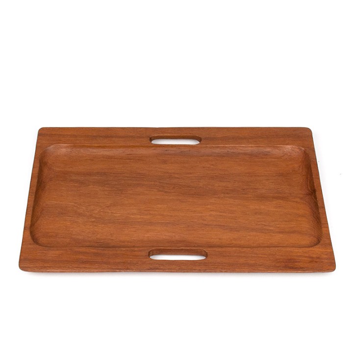 Teak vintage tray with open handles