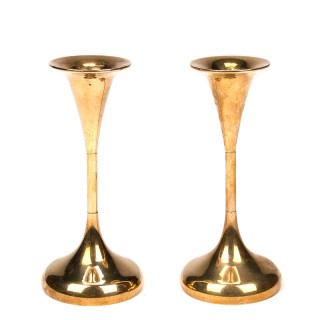 Set of 2 brass Danish trumpet base candlesticks