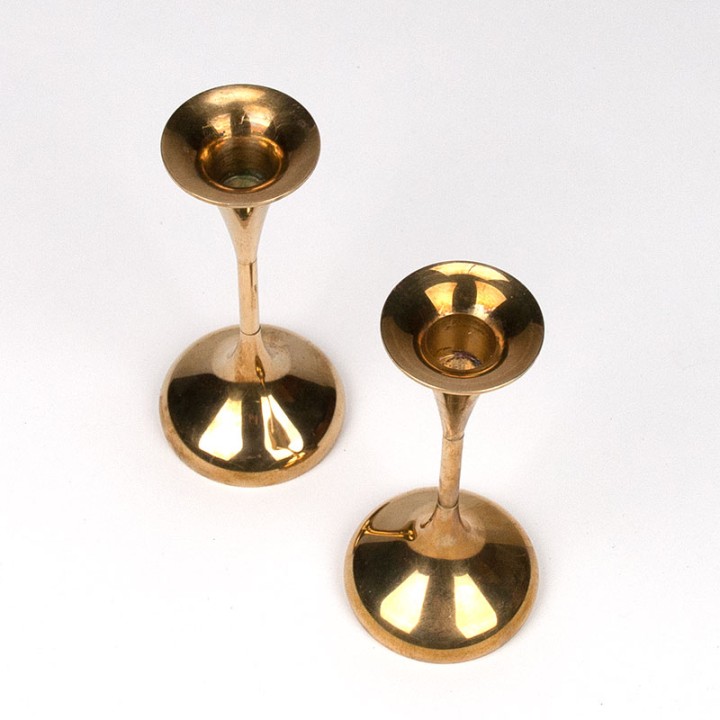 Set of 2 brass Danish trumpet base candlesticks