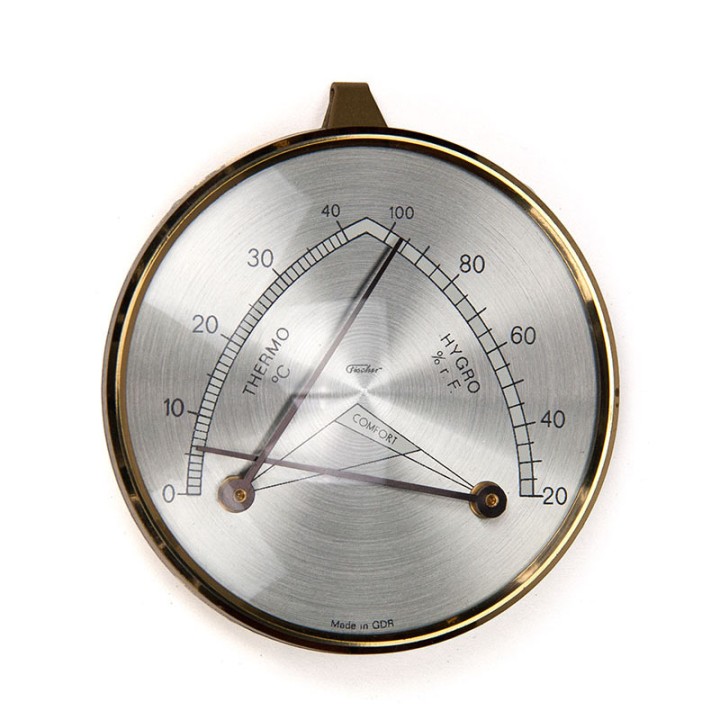 Brass hygrometer/thermometer vintage model from the GDR