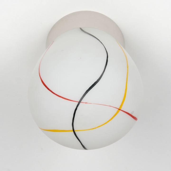 Vintage 1950s ceiling lamp decorated in white frosted glass