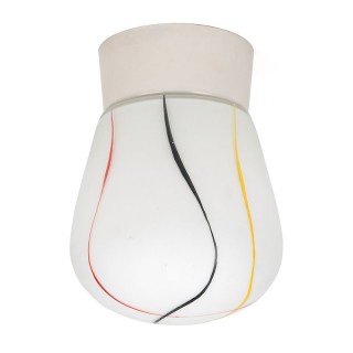 Plafonnière vintage jaren 50 gedecoreerd wit melkglas