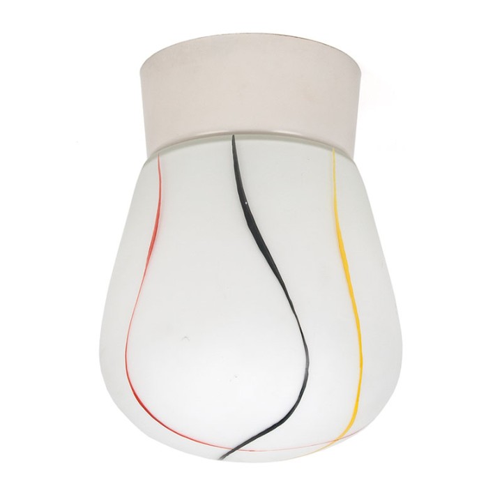 Vintage 1950s ceiling lamp decorated in white frosted glass