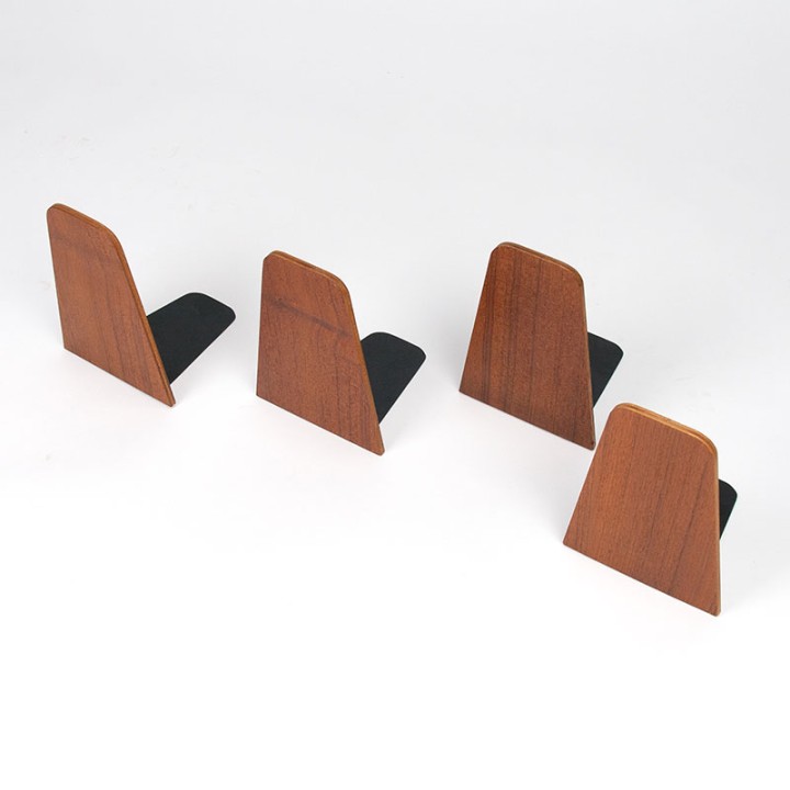 Set van 4 grote vintage boekensteunen in teak