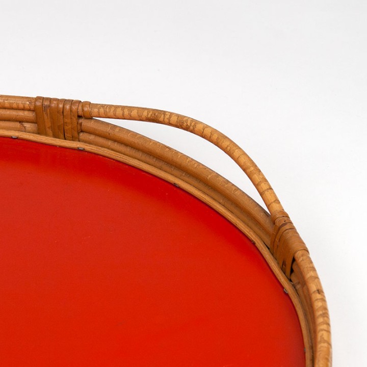 Mid-Century bamboo tray with red interior