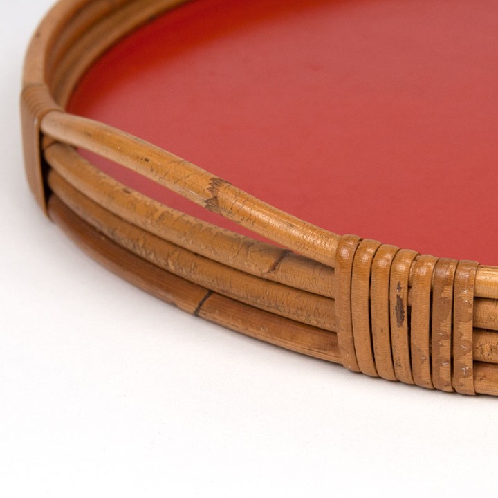 Mid-Century bamboo tray with red interior