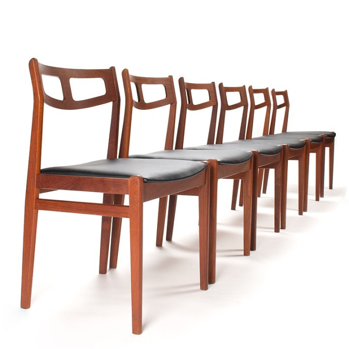 Mid-Century Deense set van 6 vintage eettafel stoelen in teak
