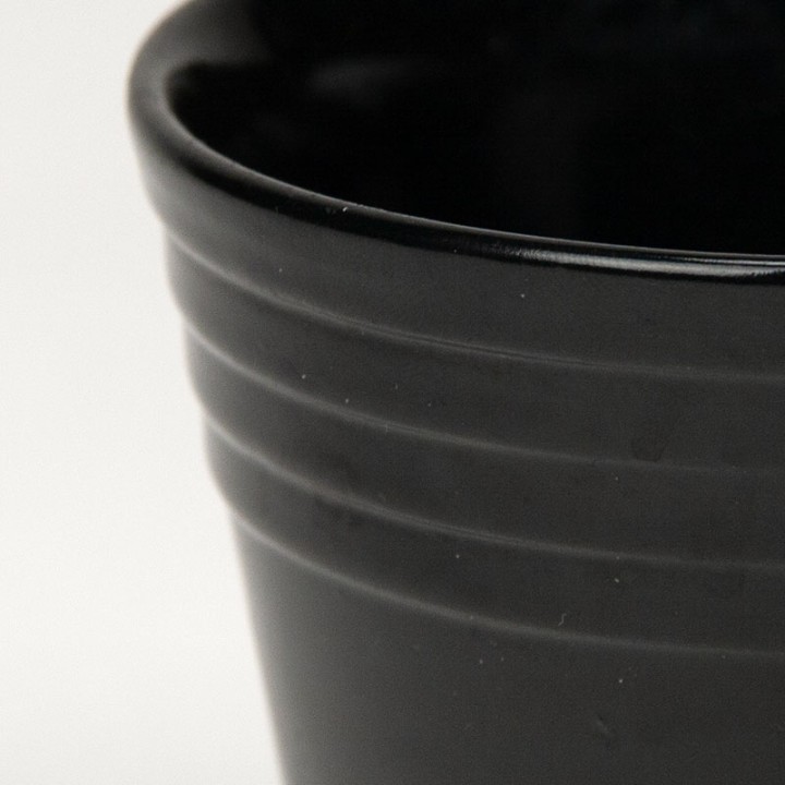 1950s small black ceramic flowerpot