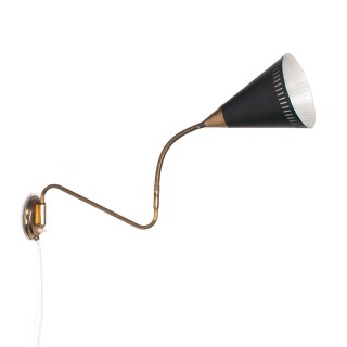 Deense Mid-Century wandlamp messing en zwart metaal