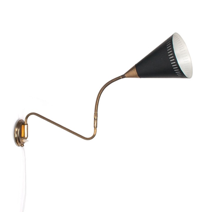 Danish Mid-Century wall lamp brass and black metal