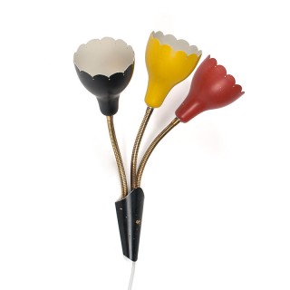 Mid-Century vintage wandlamp 3 gekleurde kapjes