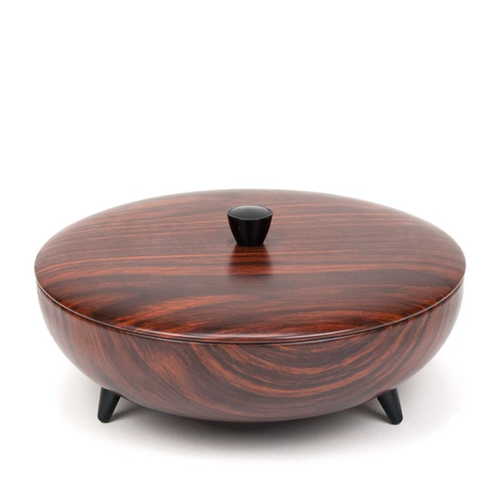 Vintage metal cookie tin with a rosewood look