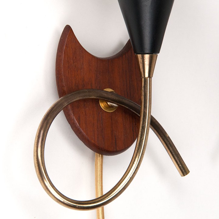 Set of vintage Danish wall lamps in teak and brass