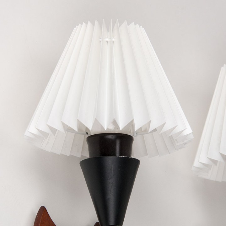 Set of vintage Danish wall lamps in teak and brass