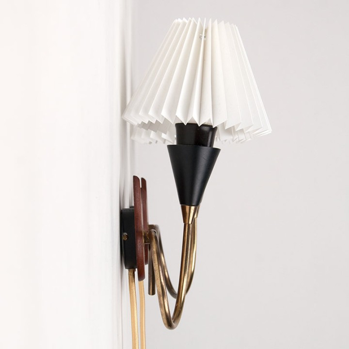 Set wandlampen vintage Deens model in teak en messing
