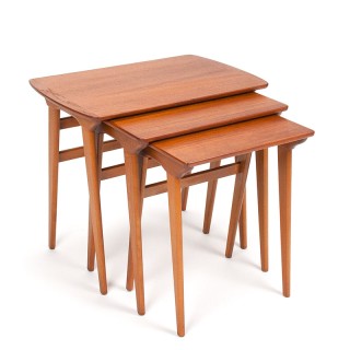 Danish nesting tables in teak and beech Mid-Century design