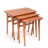 Deense set nesttafels in teak en beuken Mid-Century design