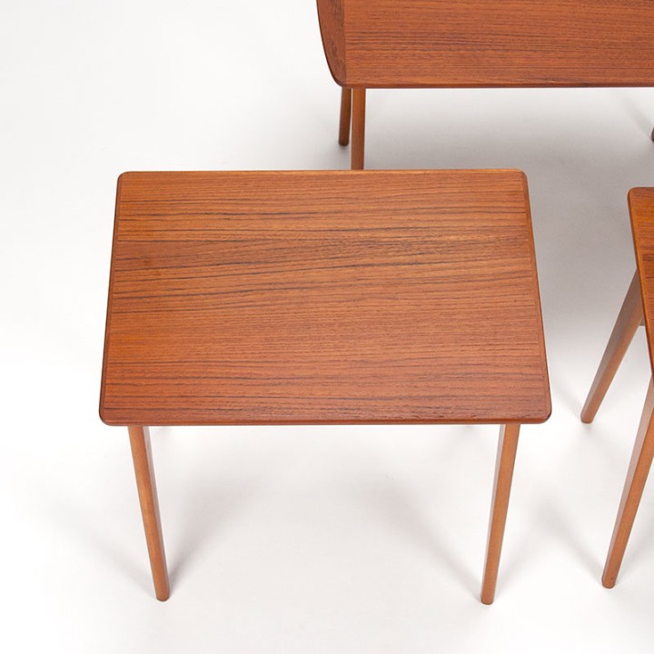 Danish nesting tables in teak and beech Mid-Century design