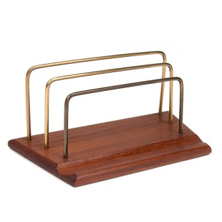 Vintage teak/brass letter holder