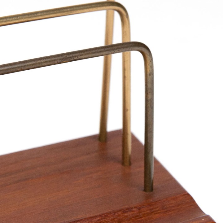 Vintage teak/brass letter holder