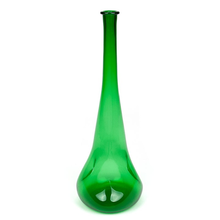 Grote glazen vintage fles/ karaf in groene uitvoering