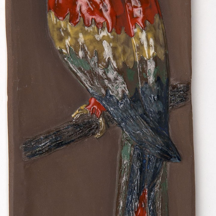 Mid-Century wall tile from the sixties with a parrot