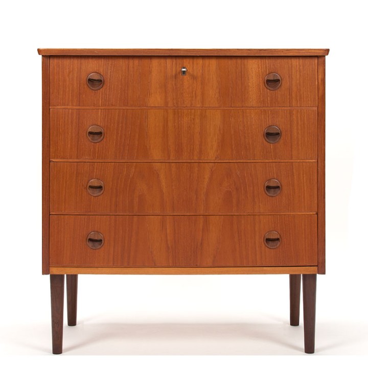 Mid-Century teakhouten commode ladekast met bolle voorzijde