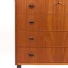 Mid-Century teakhouten commode ladekast met bolle voorzijde