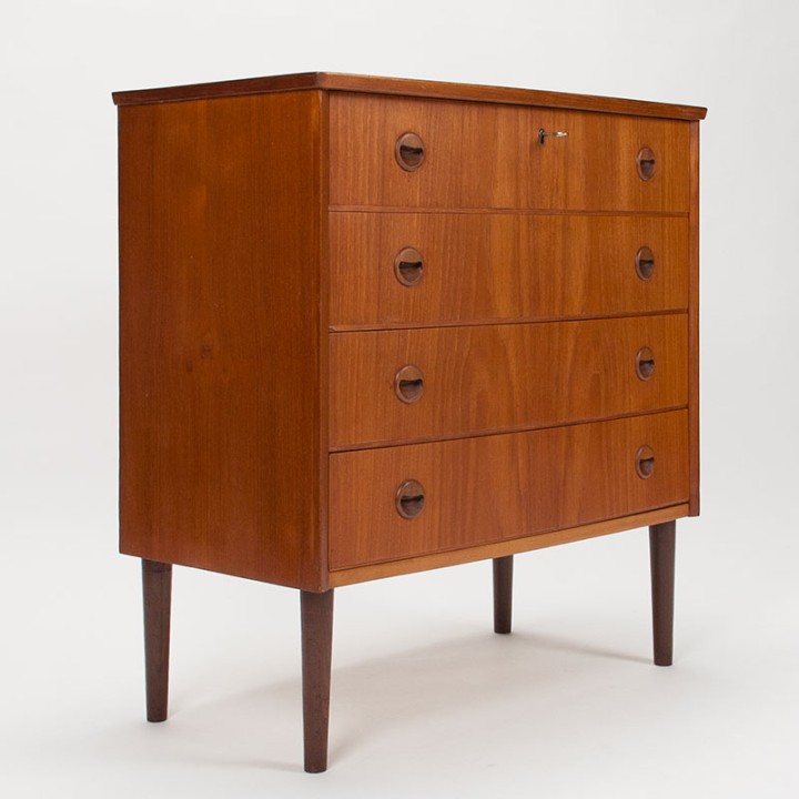 Mid-Century teak chest of drawers with a curved front