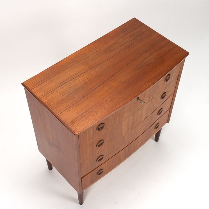 Mid-Century teak chest of drawers with a curved front