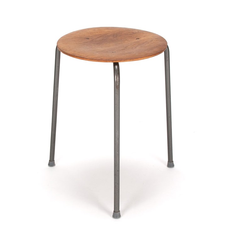 Danish teak industrial vintage tripod stool