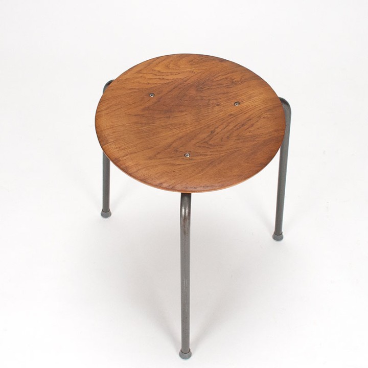 Danish teak industrial vintage tripod stool
