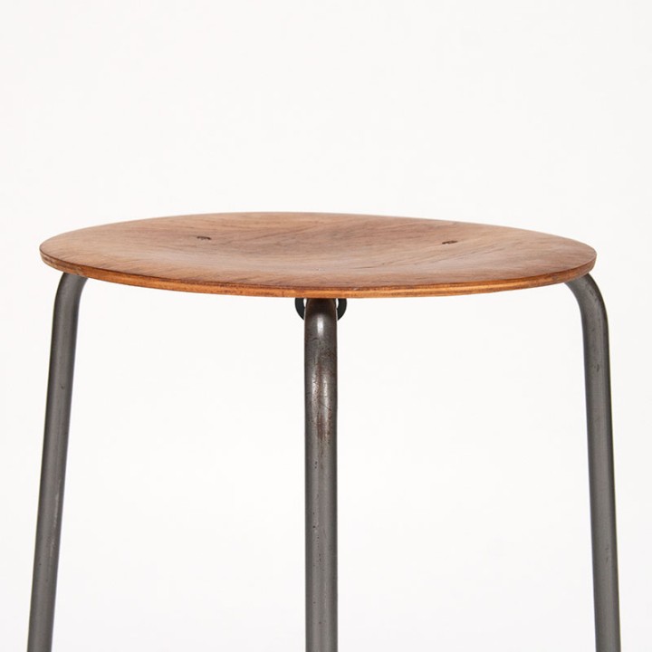 Danish teak industrial vintage tripod stool
