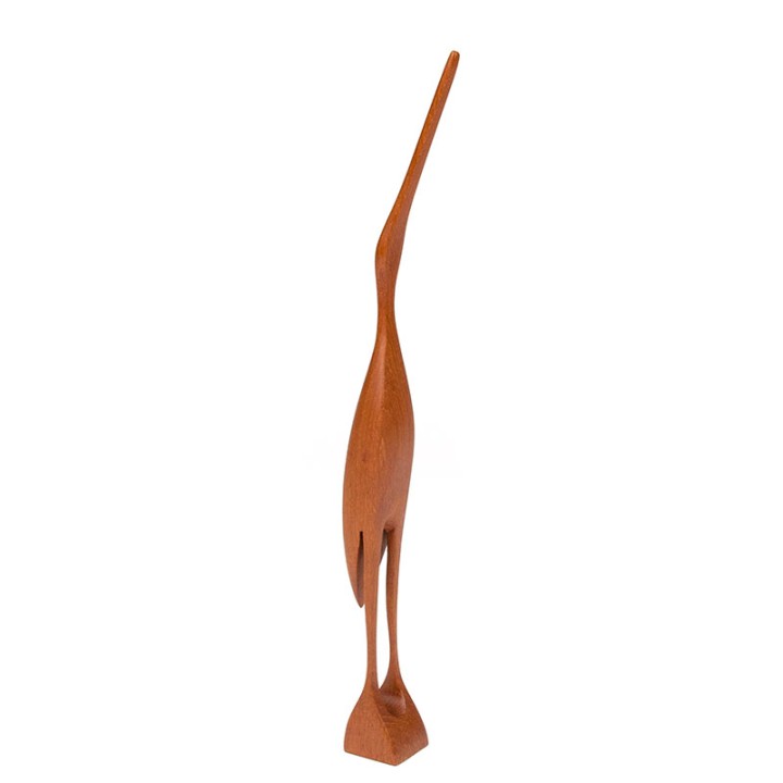 Mid-Century sculptuur in teak van een reiger