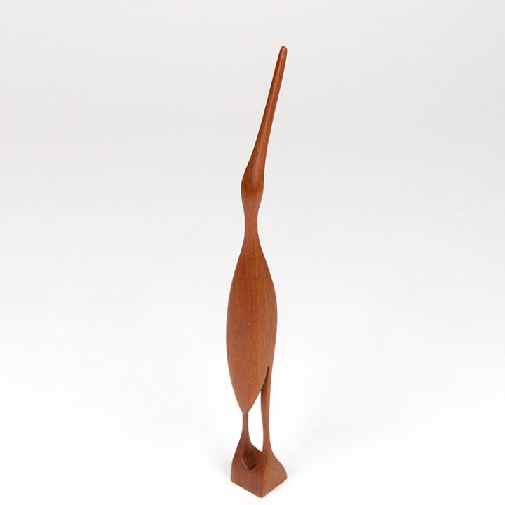 Mid-Century teak sculpture of a heron