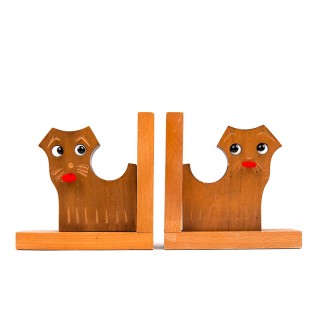 Vintage wooden set of 2 dog-shaped bookends