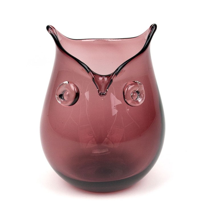 Mid-Century vintage purple vase shaped like an owl