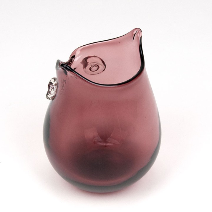 Mid-Century vintage paarse vaas vormgegeven als uil