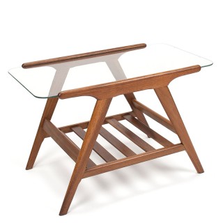 Mid-Century vintage bijzettafel met glazen bovenzijde