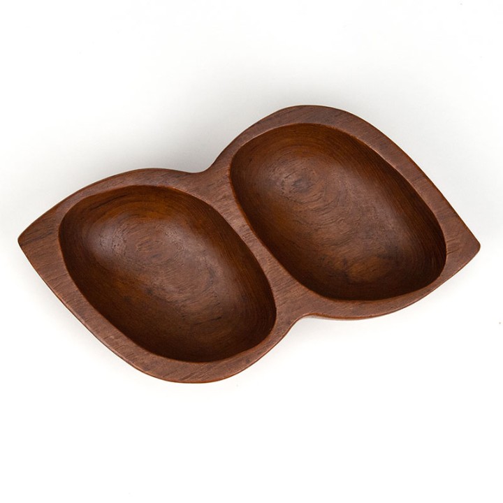 Double vintage teak serving dish