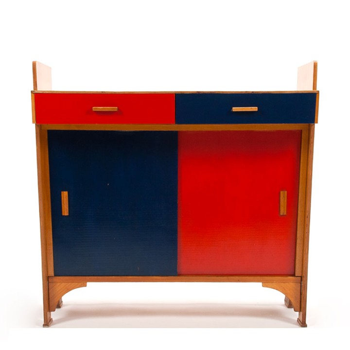 Commode meubel vintage jaren 30/40 met primaire kleuren