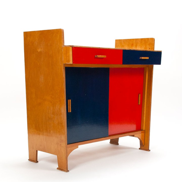 Commode meubel vintage jaren 30/40 met primaire kleuren