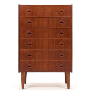 Deense ladekast vintage model met 6 lades en ronde greep