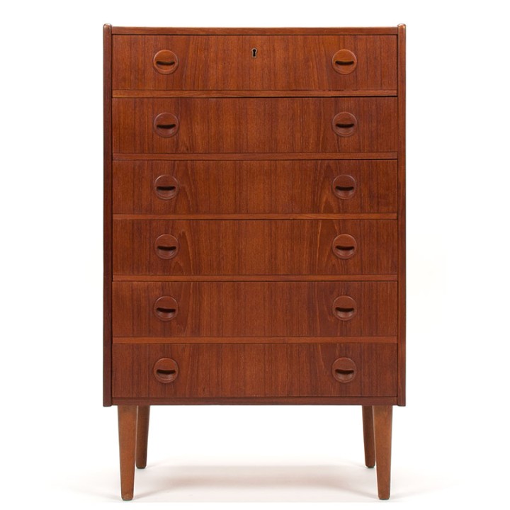 Deense ladekast vintage model met 6 lades en ronde greep