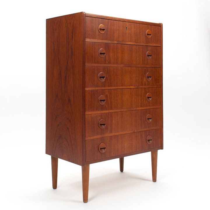 Deense ladekast vintage model met 6 lades en ronde greep