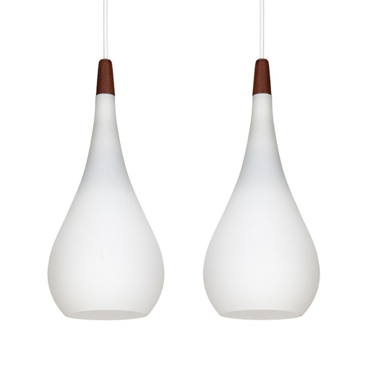 Holmegaard set of 2 Mid-Century 'Drop' pendant lamps