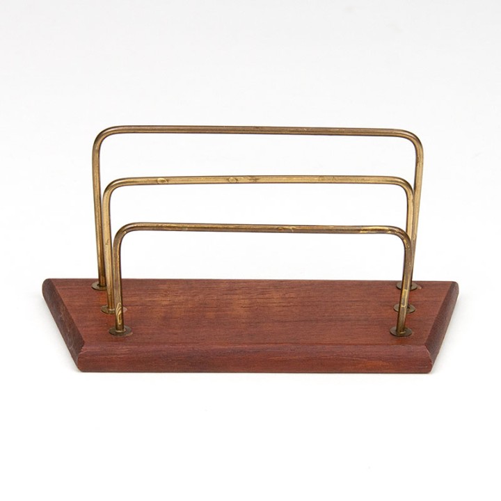 Teak/ messing Deense vintage briefhouder