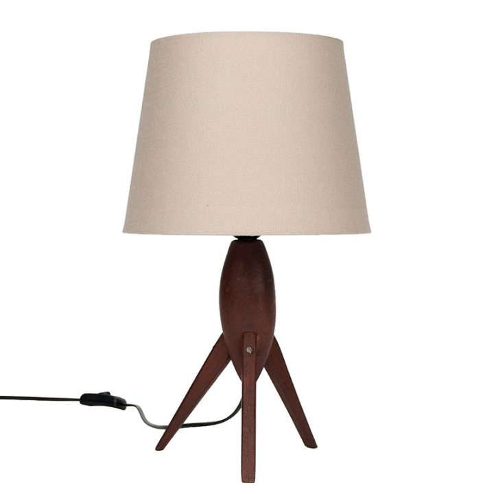 Deense teakhouten tafellamp vintage model op driepoot